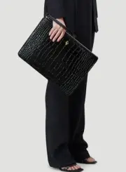 ALEXANDER MCQUEEN Crocodile-Effect Pouch Bag in Black