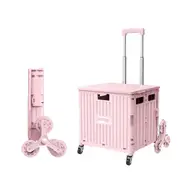 Viviendo 65L Foldable Shopping Trolley Cart Portable Grocery Basket Climbing Wheel with Top Cover
