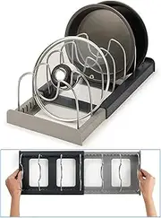 Adjustable Kitchen Lid Organizer,Expandable Pans Organizer Rack,7 Adjustable Compartments,Skillet Frying Pan Lid Storage,Cookware Rack for Kitchen Cabinet,Plate rack