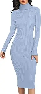 [v28] Women Turtleneck Long Sleeve Bodycon Fall Winter Mini Slim Knit Sweater Dress