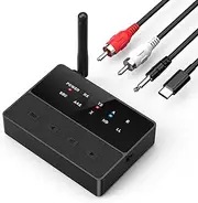 Bluetooth 5.3 Transmitter Receiver, aptX Low Latency HD Bluetooth Receiver for Home Stereo, Bluetooth Wireless Audio Adapter for 2 Headphones, AUX/RCA Bluetooth Adapter for TV Speaker PC