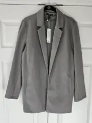 EILEEN FISHER Zinc Flex Tencel Ponte Notch Collar Jacket Size Med Open Front NWT