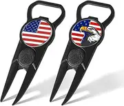 FINGER TEN Golf Divot Repair Tool and 3 US Ball Markers Switchblade Gift Pack, Foldable Magnetic Stainless Steel with Pop-up Button for Men Women