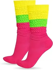 [Ronglry] Neon Slouch Socks 80s 90s Neon Socks Women's Leg Warmers Extra Long Soft Scrunch Knee High Sock for Neon Outfits