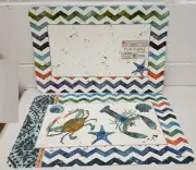 2 REVERSIBLE HARD PLASTIC PLACEMATS 12"x18",SEALIFE,STARFISH,LOBSTER & CRAB,CA