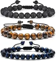 M MOOHAM Natural Stone Bracelets for Men - 8mm Tiger Eye | Matte Agate | Lava Rock Bracelets for Men Boys Gifts Birthday Anniversary Valentine's Day Gifts for Him Boyfriend Husband