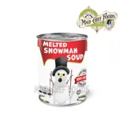 FUNNY CHRISTMAS Melted Snowman Soup #300 Can Label White Elephant Gag Santa 4x9