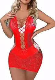 [Generic] Womens Sexy Fishnet Dress Mesh Bodysuit Perspective Through Cut Out Mini Dress
