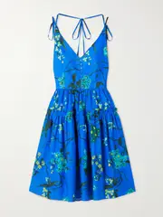 [Erdem] Erdem - Tiered Floral-print Cotton And Linen-blend Mini Dress - Blue - UK 6 UK 6 Blue