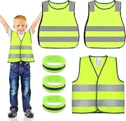 VEGCOO 6pcs Hi Vis Vests and Wrist for Kids, Childrens High Visibility Reflective Safety Vest Waistcoat High Vis Jacket with Reflective Strips for Kids Outdoor, Universal Size, green, One Size