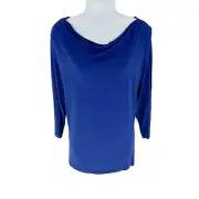 Talbots Top Womens Petite 1XP Blue 3/4 Sleeve Boat Neck Rayon Stretch Knit NEW