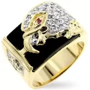 18K GOLD CZ ROUND CUT MENS EAGLE DRESS RING sz 11 V.5