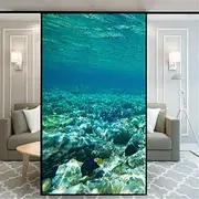 Xijier Privacy Window Film No Glue Window Cling Self Adhesive Static Cling Window Film Vinyl Glass Decorative Frosted Glass Sticker Under Water Ocean Pattern 60x100cm(23.6" x39.4)
