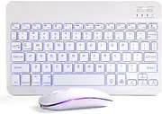 Bluetooth Keyboard and Mouse Combo for iPad - Rechargeable Wireless Keyboard & Mouse with 7-Color Backlit Compatible with iPad 9th/8th Gen, iPad Pro/Air/Mini, iPhone14/13/12 Pro, White