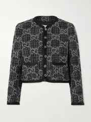 [Gucci] Gucci - Wool And Cotton-blend Tweed Cropped Jacket - Dark gray - IT40 IT 40 Gray
