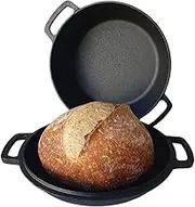 Cast Iron Sourdough Bread Oven. Pre-Seasoned Dutch Oven Casserole Pot. Multi-use Bakeware Bread Pan. 4.5L Round Cooking Pot with Skillet Lid
