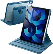 JETech Rotating Case for iPad Air 11-Inch M3/M2 (2025/2024), iPad Air 5/4 (2022/2020 5th/4th Generation 10.9-Inch), 360 Degree Rotation Protective Stand Cover Clear Back, Auto Wake/Sleep (Blue)