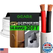 GEARit 14/2 Speaker Wire (20 Feet) 14AWG Gauge - Fire Safety in Wall Rated Au
