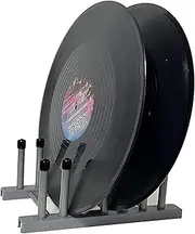 Vinyl Record Display Stand Drying Rack, Vinyl Record Storage 6-Album Display Holder Fits 12" or 7" 10" Record Album Lp’s, with Soft Silicone top Protection - No Records, Grey