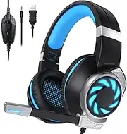 Gaming Headset for PS4, Xbox One, PC, PS5, Laptop, Mac, Nintendo Switch, 3.5MM Noise Cancelling Over Ear Headphones with Mic, Bass Surround, Soft Memory Earmuffs (New Blue)