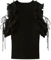 [SNIDEL] SWNT252013 Women's Pleated Ruffle Knit Pullover
