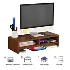 Den Monitor Riser Room Shelf Wooden Computer Stand with Storage Compartment