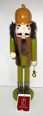 CHRISTMAS WOODEN NUTCRACKER~14" GREEN & BROWN WOODEN DUCK HUNTER By Northlight