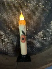 Primitive Handcrafted 7" Pumpkin W/Crow Battery Led Timer Taper Candle