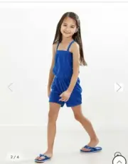 NWT Hanna Andersson 120 6 7 Blue Toweling Romper Coverup Shorts One piece