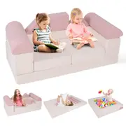 Costway Convertible Combination Sofa Set Block Design Ultra Soft DIY Play Couch Lounger Pink & Beige