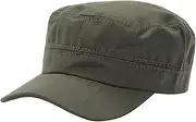[Hemore] Cadet Hats for Men, Cotton Cadet Cap, Short Brim Sun Protection Cadet Hat, Vintage Flat Top Cap, Military Caps for Men Daily Wear Army Green