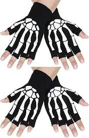 [SATINIOR] Skeleton Fingerless Gloves for Women Men Halloween Costume Unisex Skeleton Gloves Skull Goth Bone Half Finger Gloves