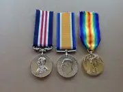 WWI MILITARY MEDAL TRIO SET | KGV MM + BRITISH WAR MEDAL + VICTORY MEDAL