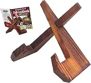 Large Brown Cookbook Stand for Kitchen Counter, Wooden Recipe Book Holder - Rustic Farmhouse Style Multifunctional Display Stand