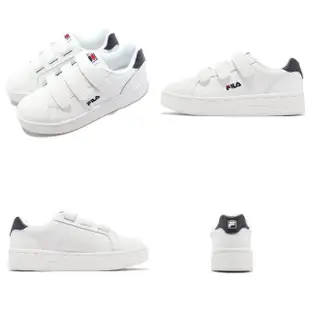 【FILA】休閒鞋 Court Deluxe 女鞋 白 深藍 厚底 增高 魔鬼氈 低筒 皮革(4C302X123)