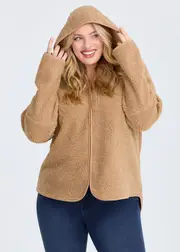 [Taking Shape] Taking Shape Teddy Hooded Jacket Size 22 in Camel - Plus Size Women's Clothing Camel