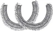 [Generic] Oxidised German Traditional Ethnic Desinger Anklet Ghungroo White Kolusu Payal with Secrew Closer Leg Bracelets Heavy Pajeb for Women & Girls By Indian Collectible, Medium, Metal, no gemstone