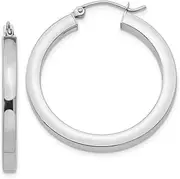 [Diamond2Deal] Women's 14k White Gold Round Square Tube Hoop Earrings