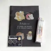 San-x Rilakkuma Notebook Black Plain Paper & Sarasa 3ct Marble Color Ink Pens
