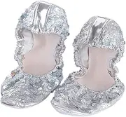 [BESTYASH] Round Plate Shoes Boots Pilates Bar Sequin Gym Shoes Turning Sandals Accessories Point Sparkly Heel Gold Flats for Women Ankle Dance Shoes for Anti- Shoes Golden