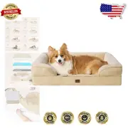 Waterproof Orthopedic Memory Foam Dog Bed for Large Dogs - Greige with Bolsters