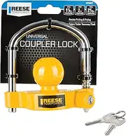 REESE Towpower 72783 Coupler Lock, Adjustable Storage Security, Heavy-Duty Steel, Yellow and Chrome