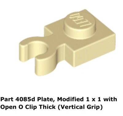 Lego 1x 4085d Tan Plate, Modified 1 x 1 with Open O Clip Thick 75290