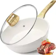 Nonstick Deep Frying Pan - 11 Inch Saute Pan with Lid Granite Induction Cookware