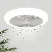 Enclosed Ceiling Fan Integrated Dimmable 3 Color LED Lights 6 Gear Wind Speeds Reversible Ceiling Fan for Living Room Bedroom Dining Room Small Rooms, Diameter 46 CM×Height 20 CM