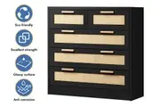 ALFORDSON 5 Chest of Drawers Storage Cabinet Rattan Dresser Tallboy Black