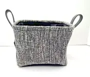Threshold Small Black Woven Fabric Storage Basket 7 X 6 X 5 Faux Leather Handles