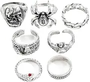 [Generic] Men's Punk Rings Vintage Silver Open Ring Bulky Rings Cool Ring, Statement Stacking Ring for Men