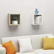 Wall Cube Shelves 2 pcs, Hanging Shelf, Floating Display Shelves for Bedroom, Living Room, Bathroom, Kitchen, 30x15x30 cm, White and Sonoma Oak