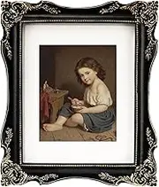 Weresin 8X10 Picture Frames, Vintage Picture Frames with Embossed Flower, Ornate Frame 5x7 with White Mat, Antique Photo Frames for Tabletop, Wall Hanging, Home Decor (Black-01, 8x10)